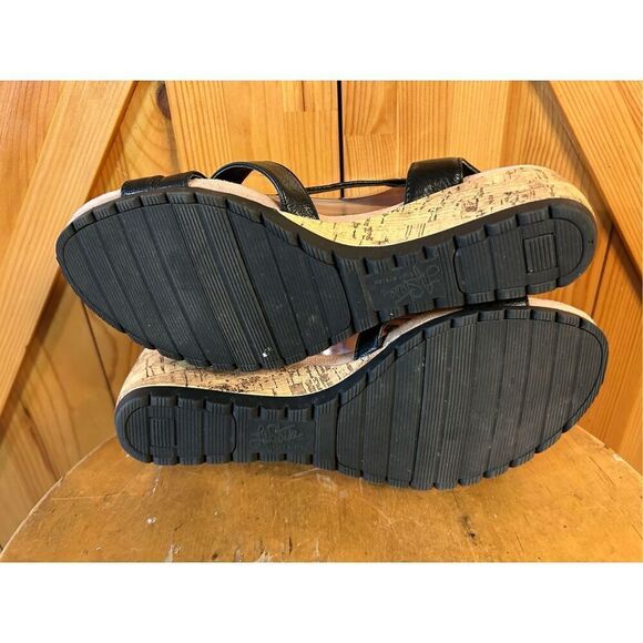 Life Stride Cork Wedge Black Strappy Sandals Size 8.5M - Picture 6 of 8